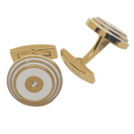 PICASSO AND CO Round Stainless Steel Gold/White Laquer Cufflinks PCRNDWG