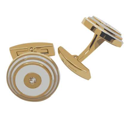 PICASSO AND CO Round Stainless Steel Gold/White Laquer Cufflinks PCRNDWG