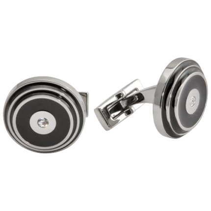 PICASSO AND CO ROUND STAINLESS STEEL/BLACK LAQUER CUFFLINKS PCRNDS