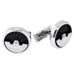 PICASSO AND CO Round Stainless Steel Cufflinks- Rhodium/Black PCRTCS