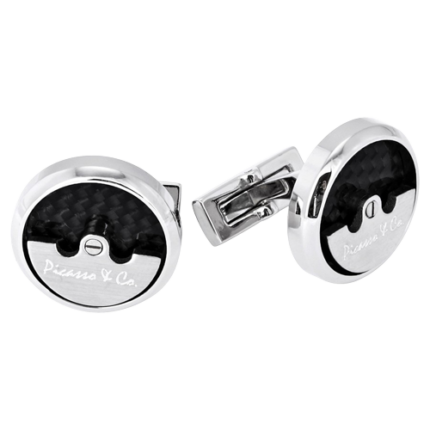 PICASSO AND CO Round Stainless Steel Cufflinks- Rhodium/Black PCRTCS